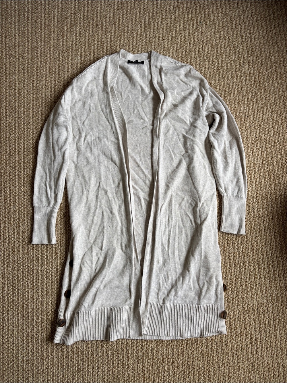 Banana Republic Oatmeal Open-Front Long Cardigan with Side Buttons